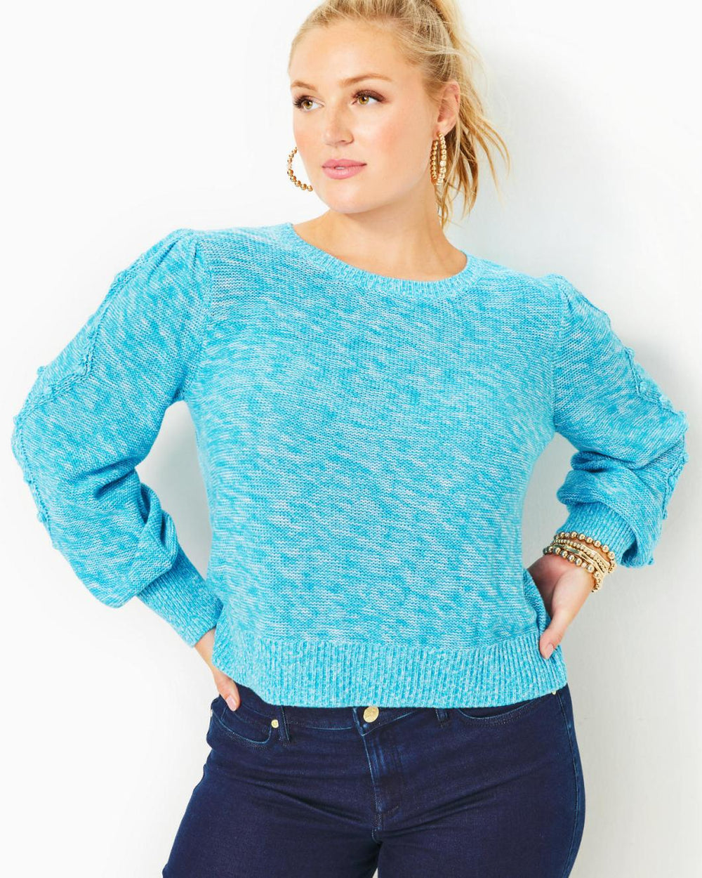 Lilly Pulitzer Attie Crewneck Sweater Aqua Palma Marl | Women Tops