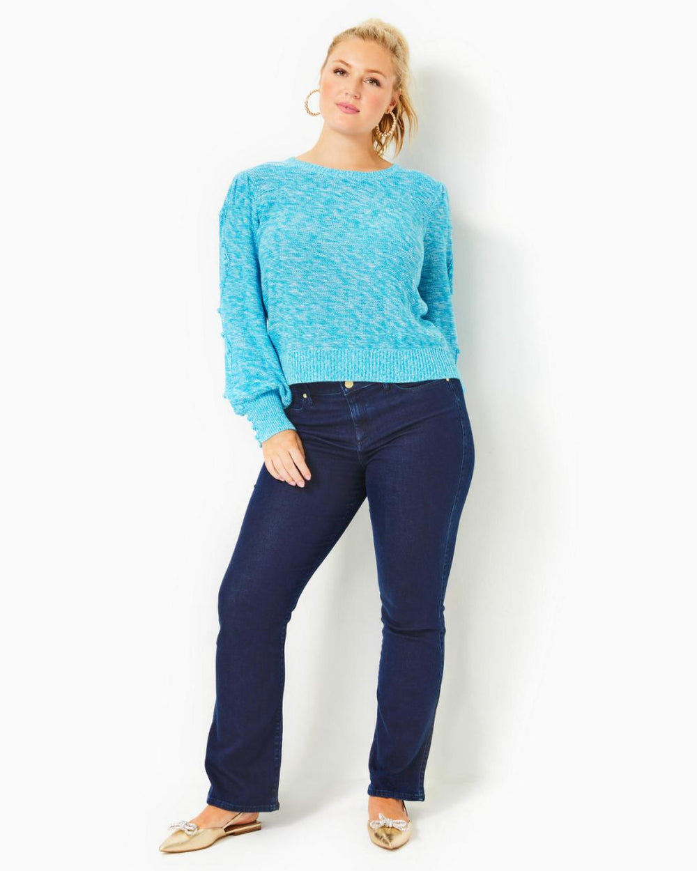 Lilly Pulitzer Attie Crewneck Sweater Aqua Palma Marl | Women Tops