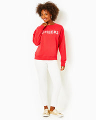 Lilly Pulitzer Ballad Cotton Sweatshirt Amaryllis Red Cheers Graphic | Women Tops