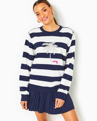 Lilly Pulitzer Ballad Cotton Sweatshirt Low Tide Navy Palm Tree Embellished Graphic | Women Tops