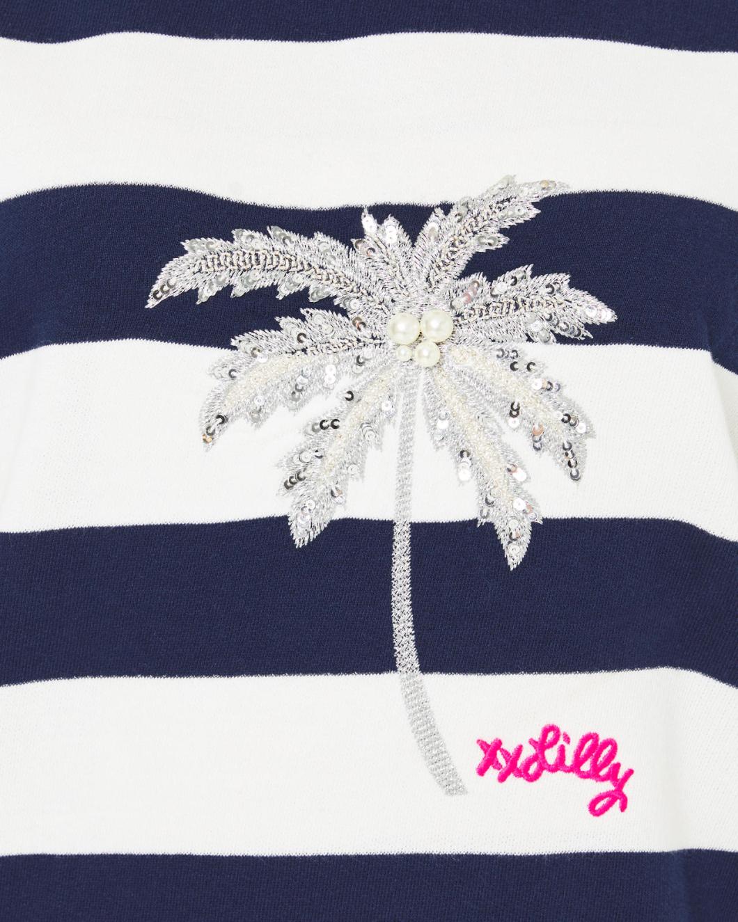 Lilly Pulitzer Ballad Cotton Sweatshirt Low Tide Navy Palm Tree Embellished Graphic | Women Tops