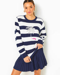 Lilly Pulitzer Ballad Cotton Sweatshirt Low Tide Navy Palm Tree Embellished Graphic | Women Tops