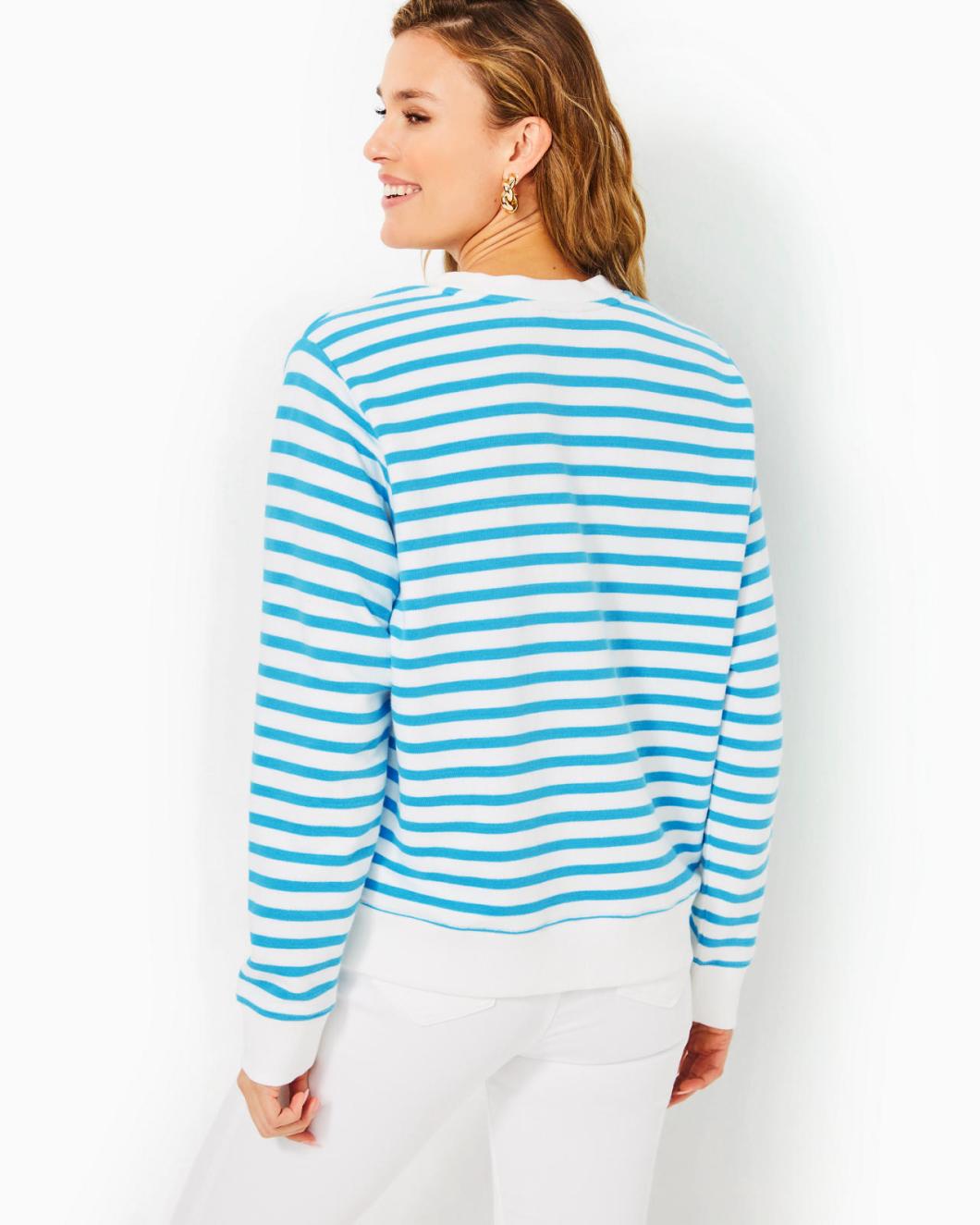 Lilly Pulitzer Ballad Cotton Sweatshirt Lunar Blue Striped Lilly Pulitzer Embroidered Sweat | Women Tops