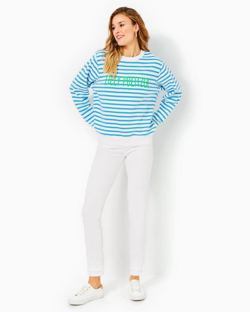 Lilly Pulitzer Ballad Cotton Sweatshirt Lunar Blue Striped Lilly Pulitzer Embroidered Sweat | Women Tops