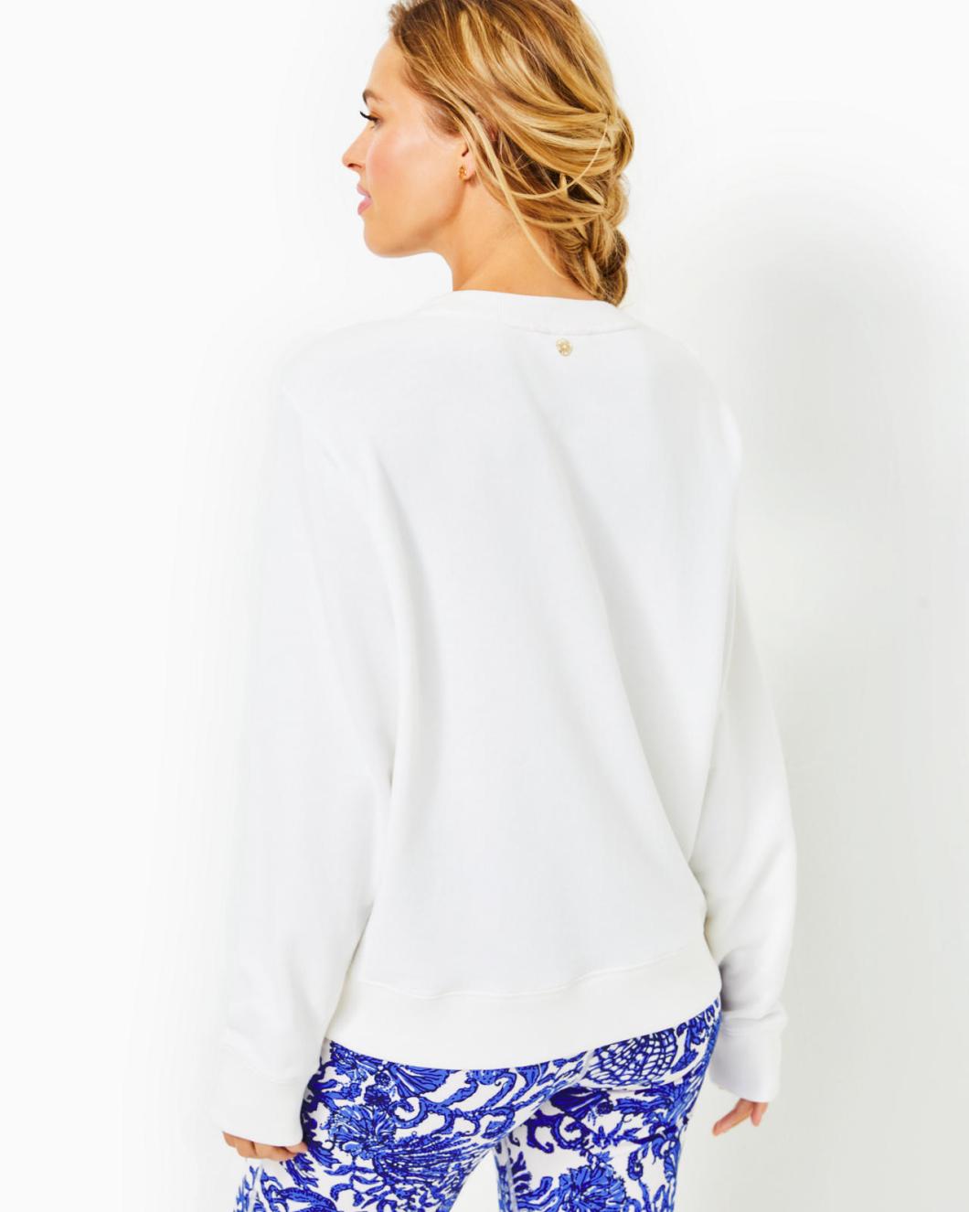 Lilly Pulitzer Ballad Cotton Sweatshirt Resort White On Vacay Embellished Graphic | Women Tops