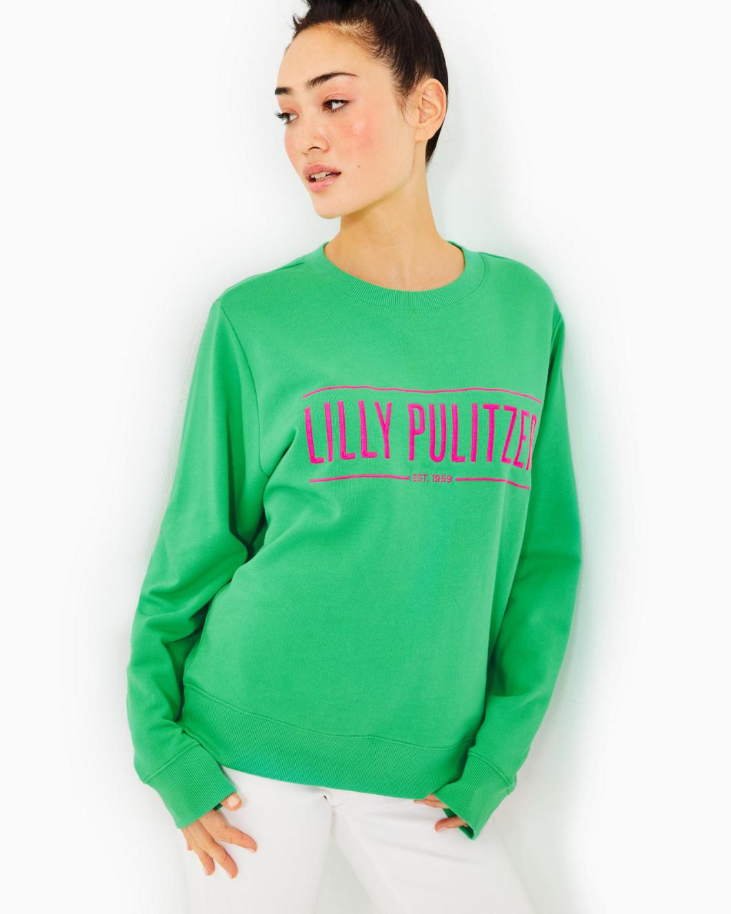 Lilly Pulitzer Ballad Cotton Sweatshirt Spearmint Lilly Pulitzer Embroidered Sweatshirt | Women Tops