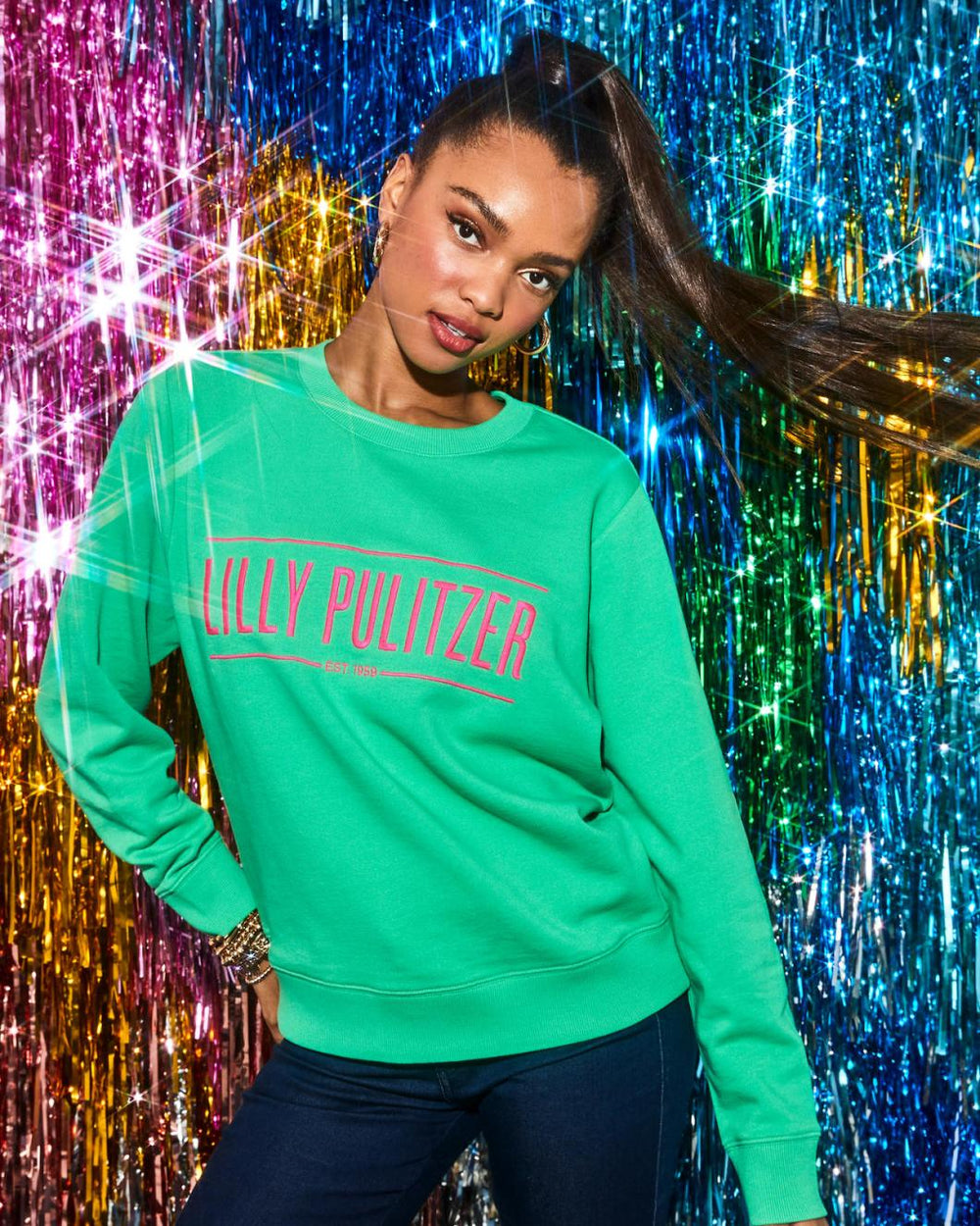 Lilly Pulitzer Ballad Cotton Sweatshirt Spearmint Lilly Pulitzer Embroidered Sweatshirt | Women Tops