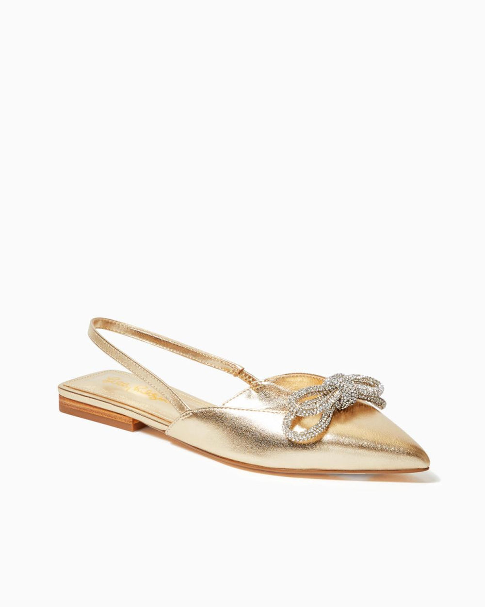 Lilly Pulitzer Brit Leather Slingback Heels Gold Metallic | Women Shoes
