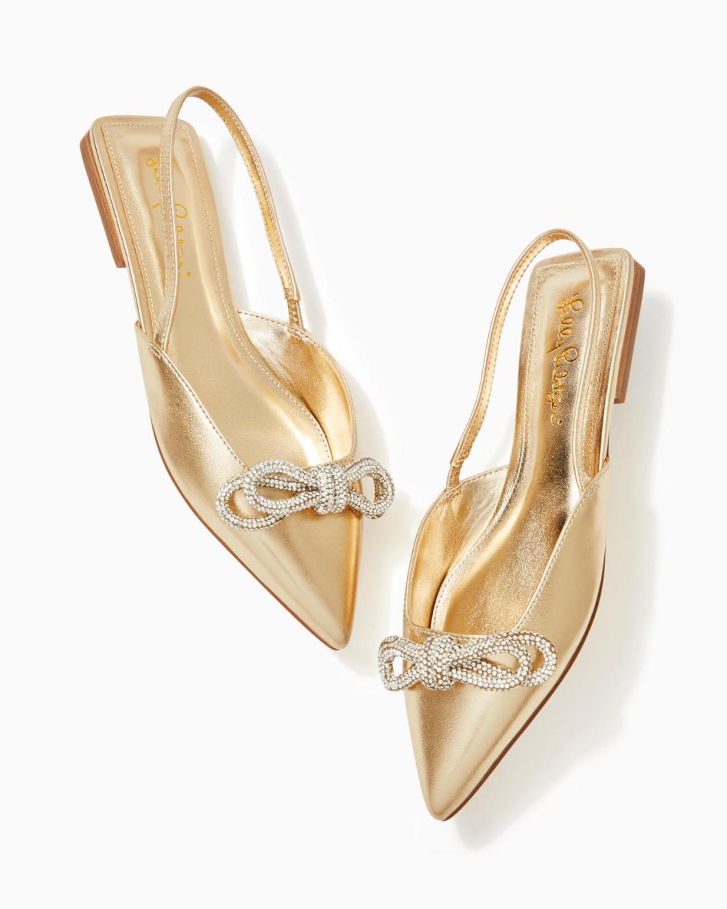 Lilly Pulitzer Brit Leather Slingback Heels Gold Metallic | Women Shoes