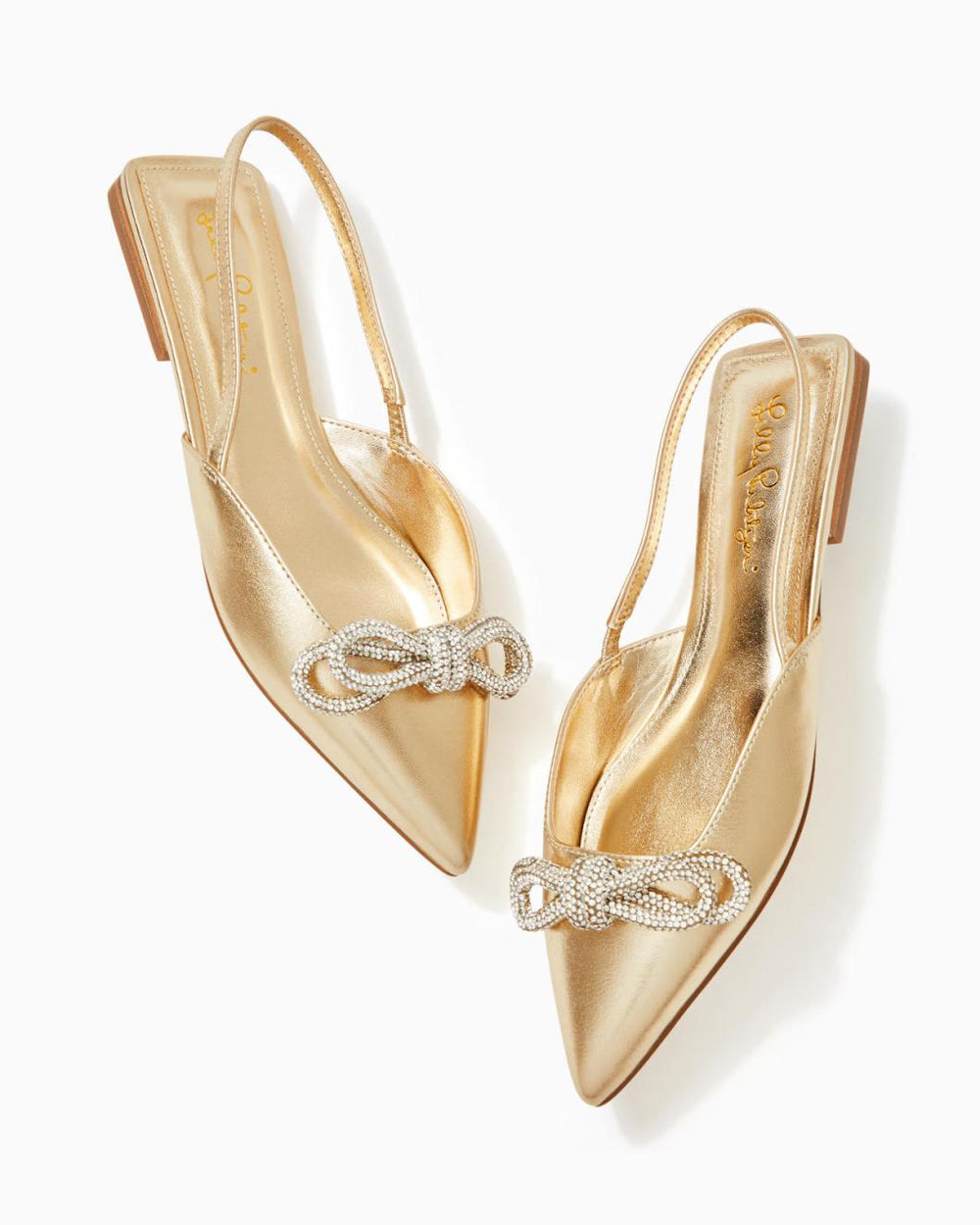 Lilly Pulitzer Brit Leather Slingback Heels Gold Metallic | Women Shoes