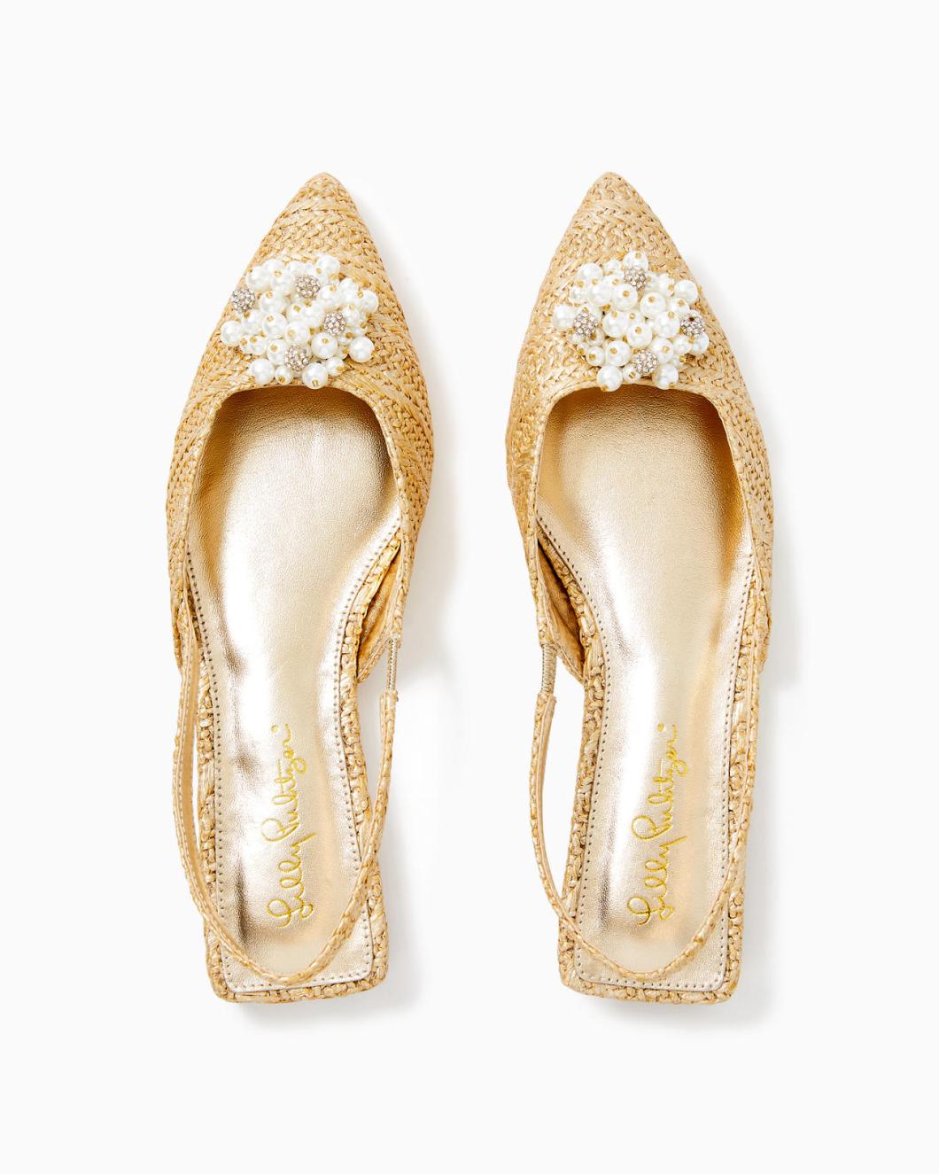Lilly Pulitzer Brit Straw Slingback Shoe Gold Metallic | Women Shoes