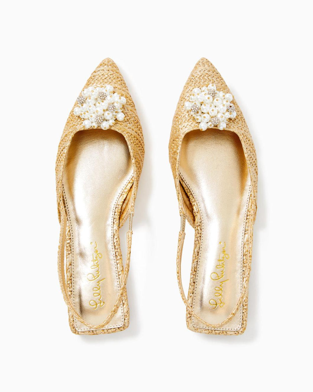 Lilly Pulitzer Brit Straw Slingback Shoe Gold Metallic | Women Shoes