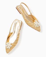 Lilly Pulitzer Brit Straw Slingback Shoe Gold Metallic | Women Shoes