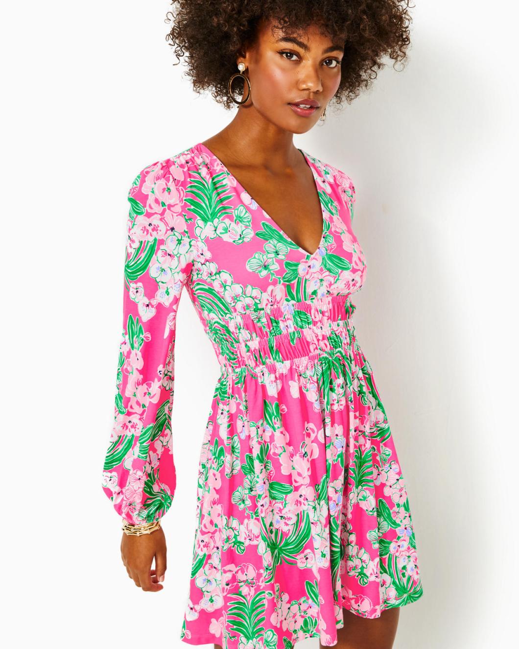 Lilly Pulitzer Calla Long Sleeve V-Neck Dress Roxie Pink Worth A Look | Women Fit &amp; Flare Dresses
