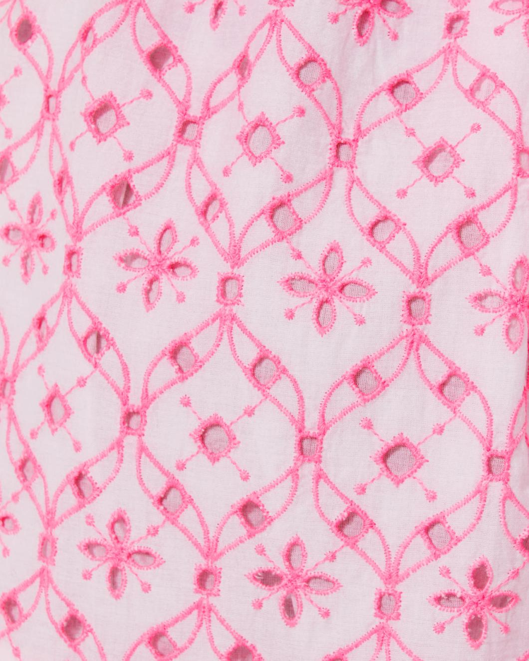 Lilly Pulitzer Cartley Elbow Sleeve Eyelet Shirtdress Resort White X Havana Pink Flutter Eyelet | Women A-Line/Easy Dresses