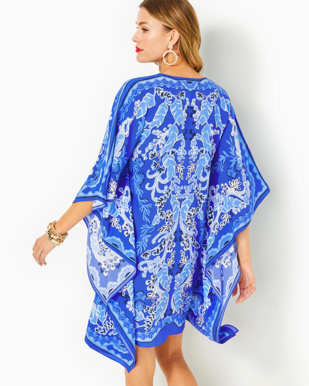 Lilly Pulitzer Cinzia Silk Caftan Alba Blue Baja Cove Engineered Woven Dress | Women A-Line/Easy Dresses