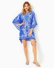 Lilly Pulitzer Cinzia Silk Caftan Alba Blue Baja Cove Engineered Woven Dress | Women A-Line/Easy Dresses