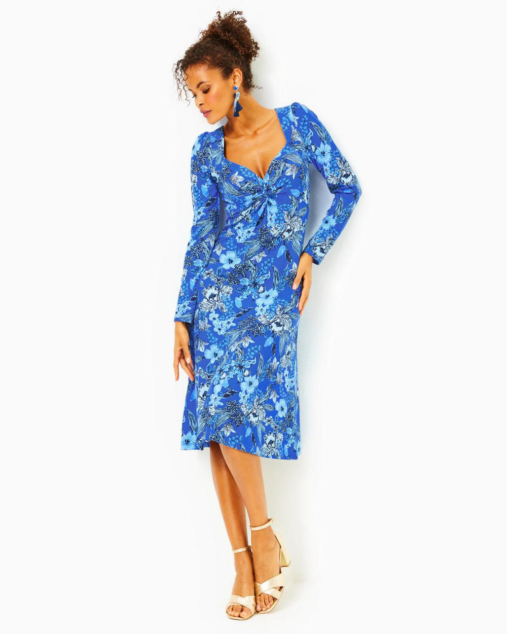 Lilly Pulitzer Claudia Twist-Front Midi Dress Alba Blue Cruisin Together | Women Fitted Dresses