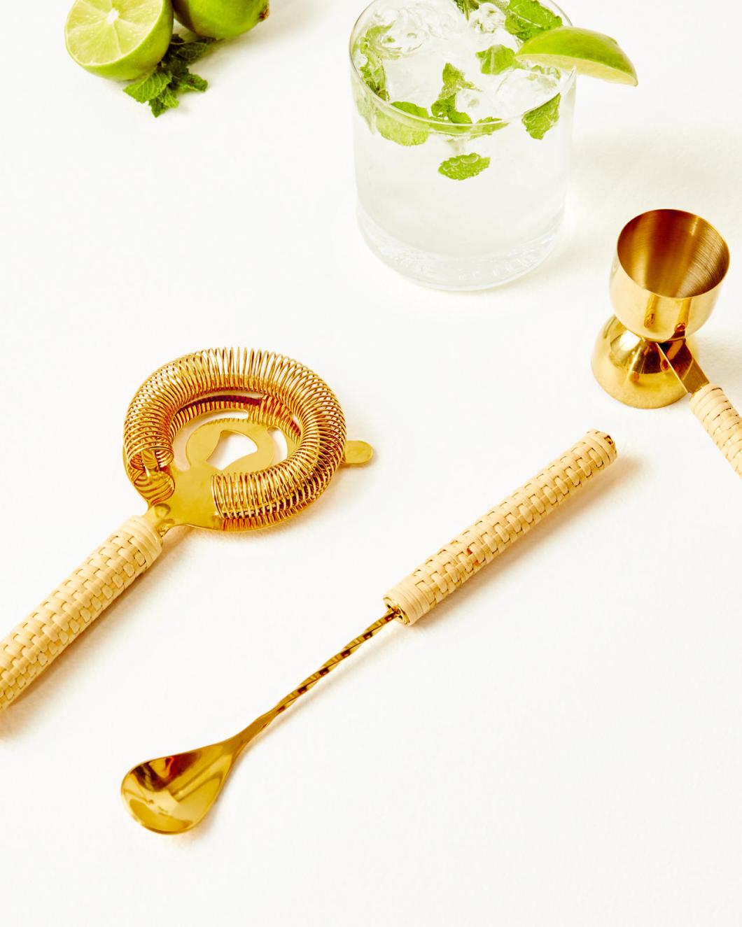 Lilly Pulitzer Cocktail Tool Set Gold Metallic Caning | Women Tabletop
