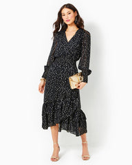 Lilly Pulitzer Cristiana Midi Dress Onyx Viscose Metallic Clip Dobby | Women A-Line/Easy Dresses