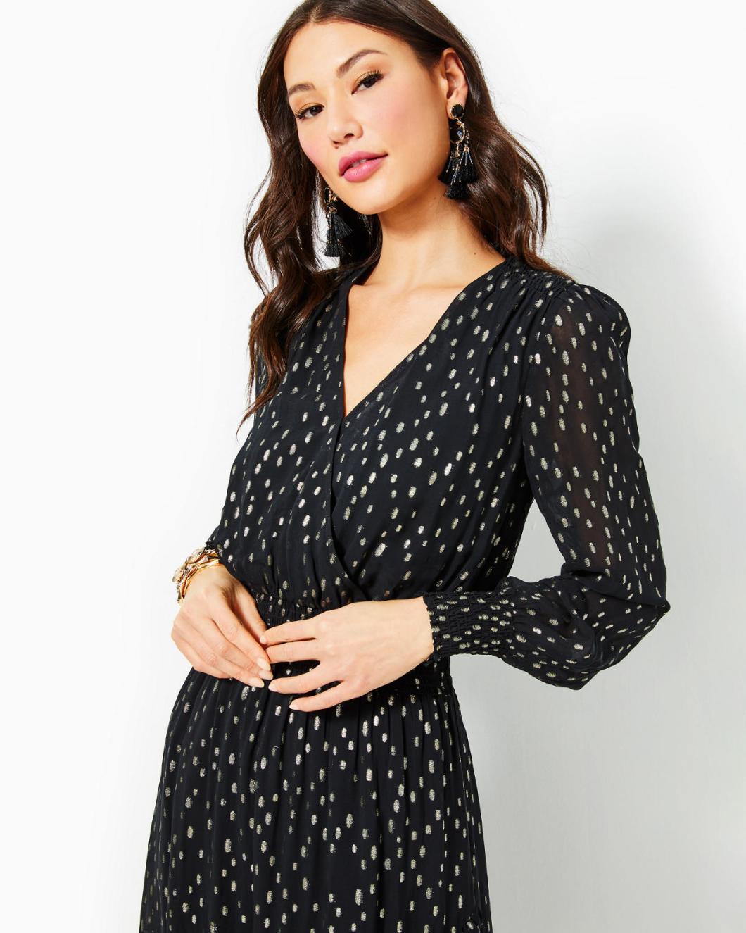 Lilly Pulitzer Cristiana Midi Dress Onyx Viscose Metallic Clip Dobby | Women A-Line/Easy Dresses