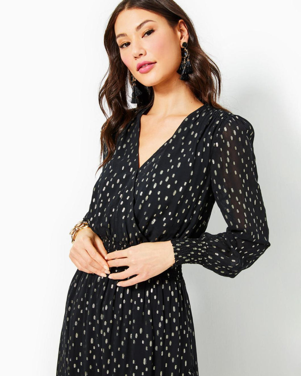 Lilly Pulitzer Cristiana Midi Dress Onyx Viscose Metallic Clip Dobby | Women A-Line/Easy Dresses