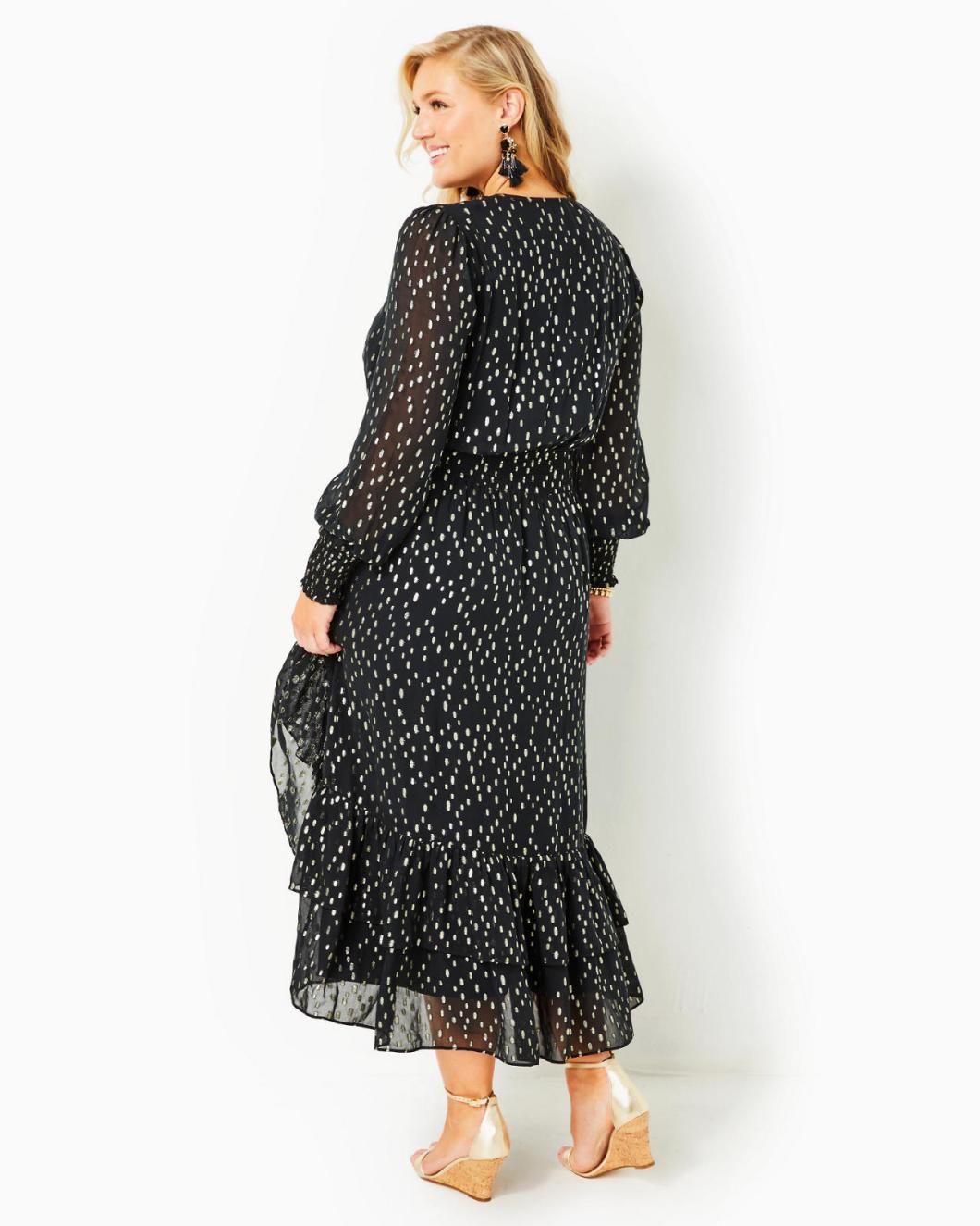 Lilly Pulitzer Cristiana Midi Dress Onyx Viscose Metallic Clip Dobby | Women A-Line/Easy Dresses