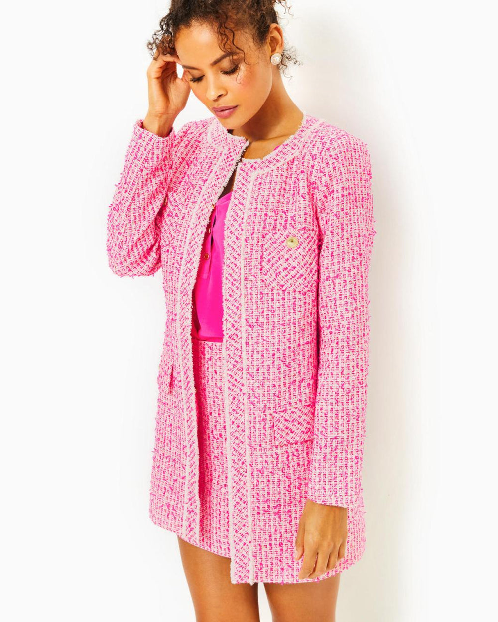 Lilly Pulitzer Dashielle Tweed Jacket Pink Palms Fantasy Tweed | Women Tops