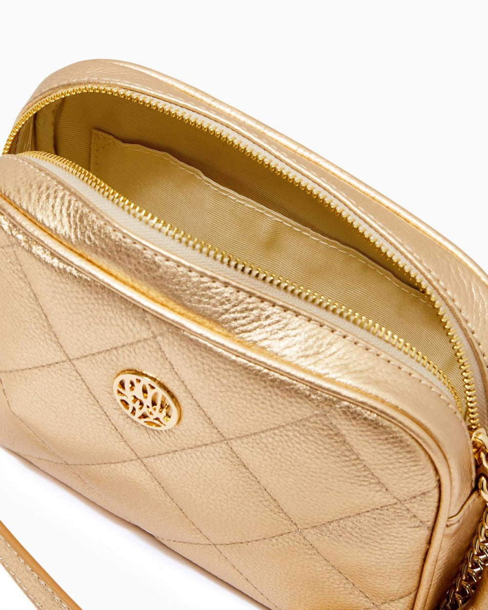 Lilly Pulitzer Dessa Leather Crossbody Bag Gold Metallic | Women Bags