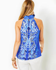 Lilly Pulitzer Donita Halter Top Alba Blue Baja Cove Engineered Woven Top | Women Tops