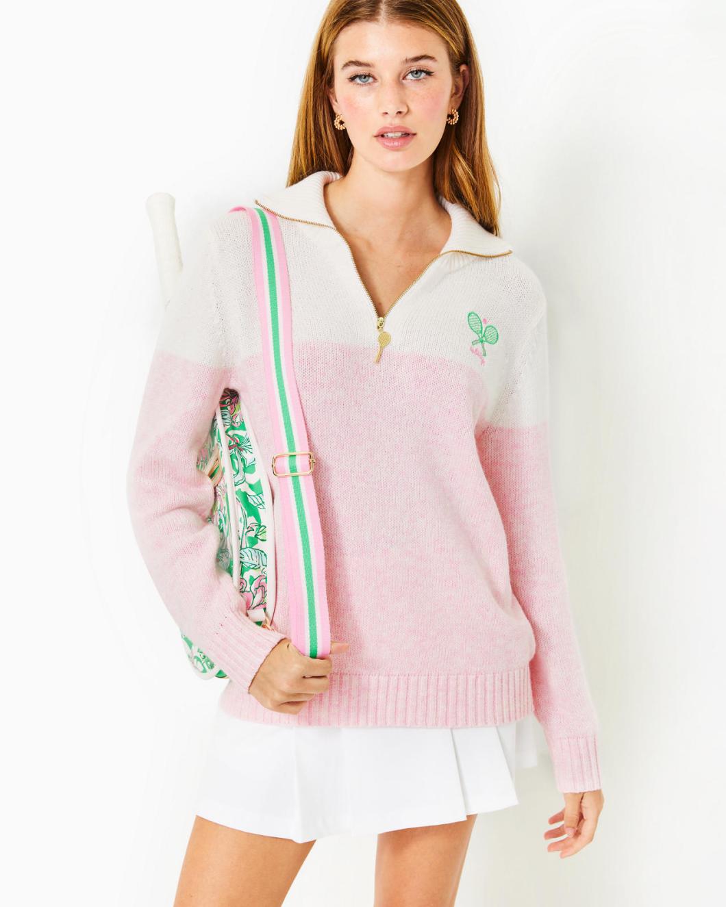 Lilly Pulitzer Dorset Collared Sweater Pastel Confetti Pink On The Court Colorblock | Women Tops