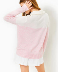 Lilly Pulitzer Dorset Collared Sweater Pastel Confetti Pink On The Court Colorblock | Women Tops