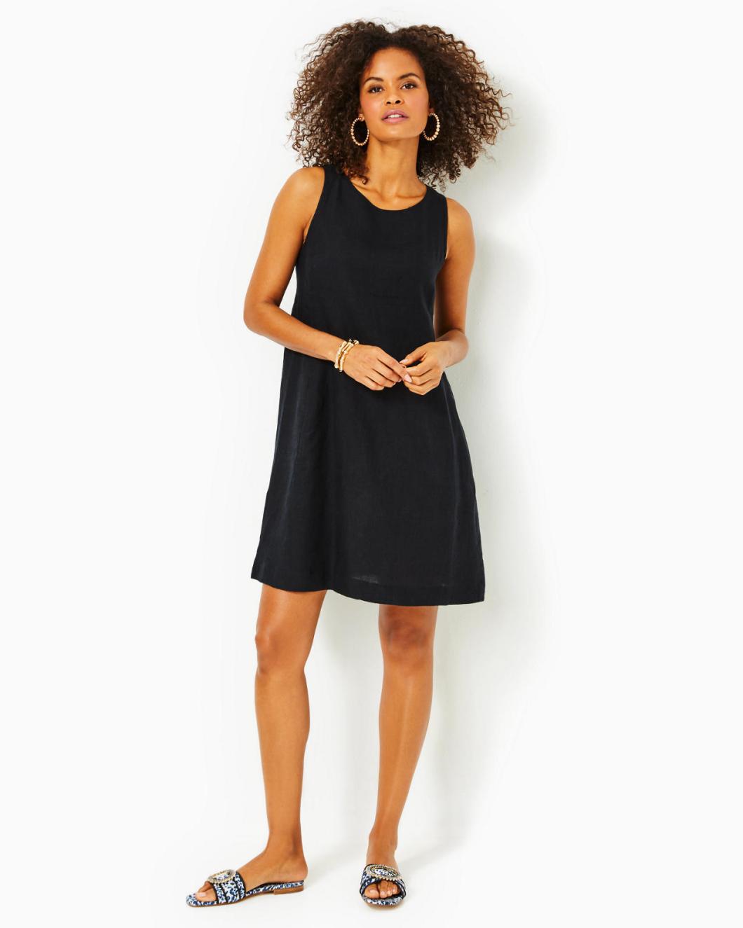 Lilly Pulitzer Edelyn Linen Swing Shift Dress Onyx X Onyx | Women Shift Dresses