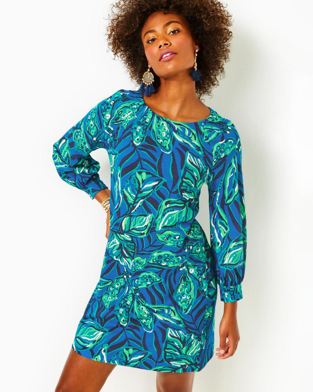 Lilly Pulitzer Elianna Cotton T-Shirt Dress Indigo Breeze Shady Gators | Women A-Line/Easy Dresses