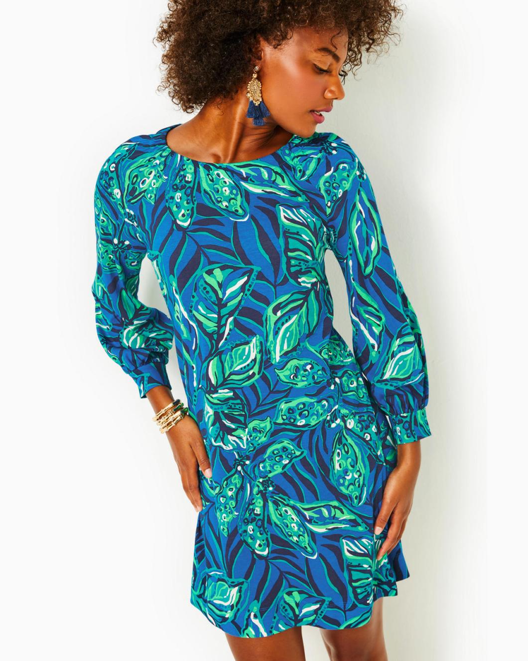 Lilly Pulitzer Elianna Cotton T-Shirt Dress Indigo Breeze Shady Gators | Women A-Line/Easy Dresses