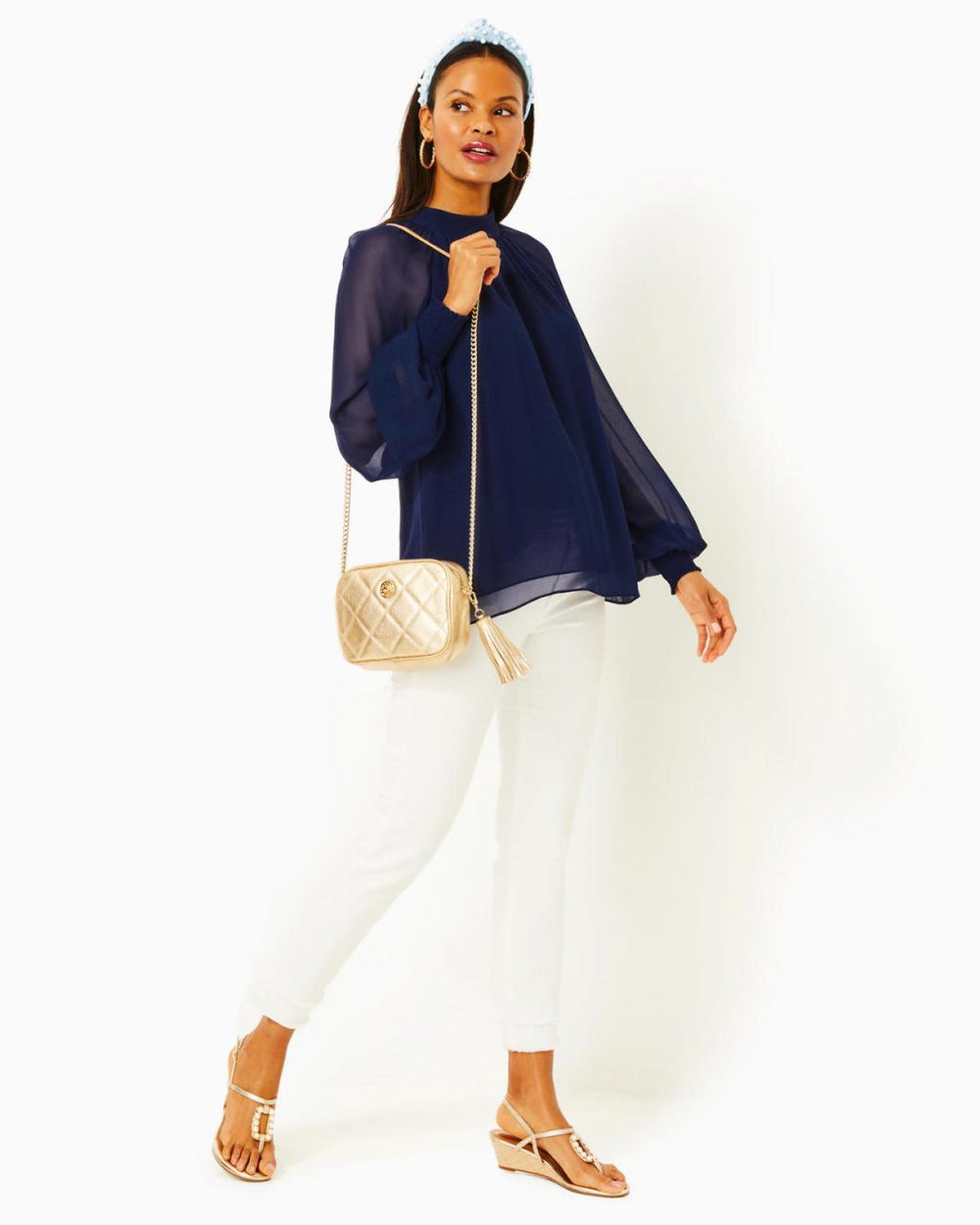 Lilly Pulitzer Ellielynn Long Sleeve Top Low Tide Navy | Women Tops