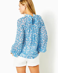 Lilly Pulitzer Ellielynn Long Sleeve Top Lunar Blue Palm Beach Petals | Women Tops