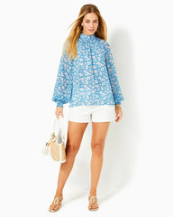 Lilly Pulitzer Ellielynn Long Sleeve Top Lunar Blue Palm Beach Petals | Women Tops