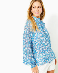 Lilly Pulitzer Ellielynn Long Sleeve Top Lunar Blue Palm Beach Petals | Women Tops
