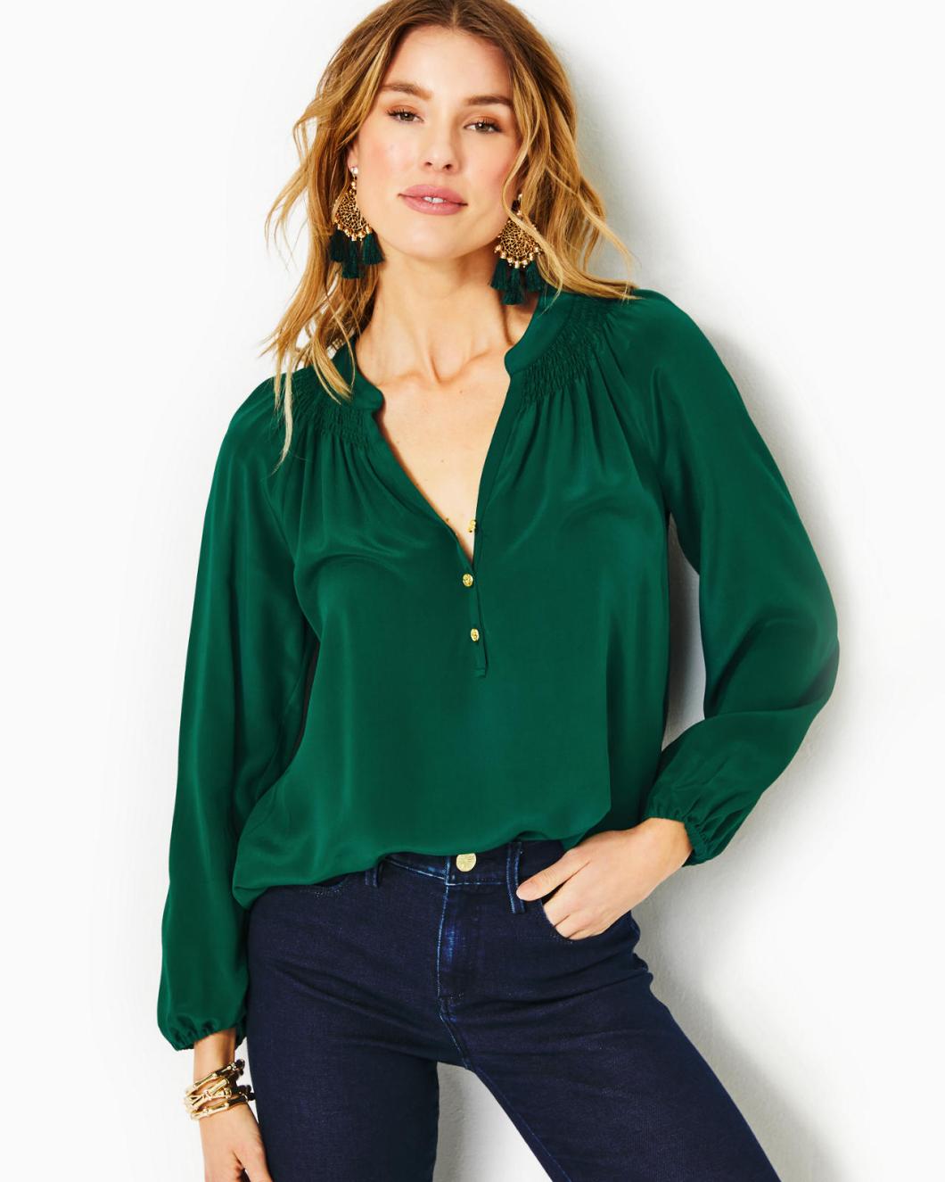 Lilly Pulitzer Elsa Silk Top Evergreen | Women Tops