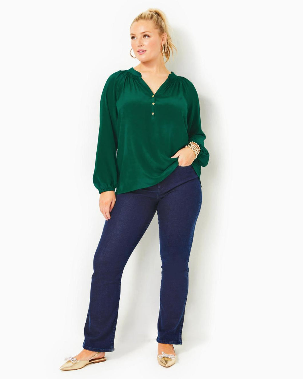 Lilly Pulitzer Elsa Silk Top Evergreen | Women Tops
