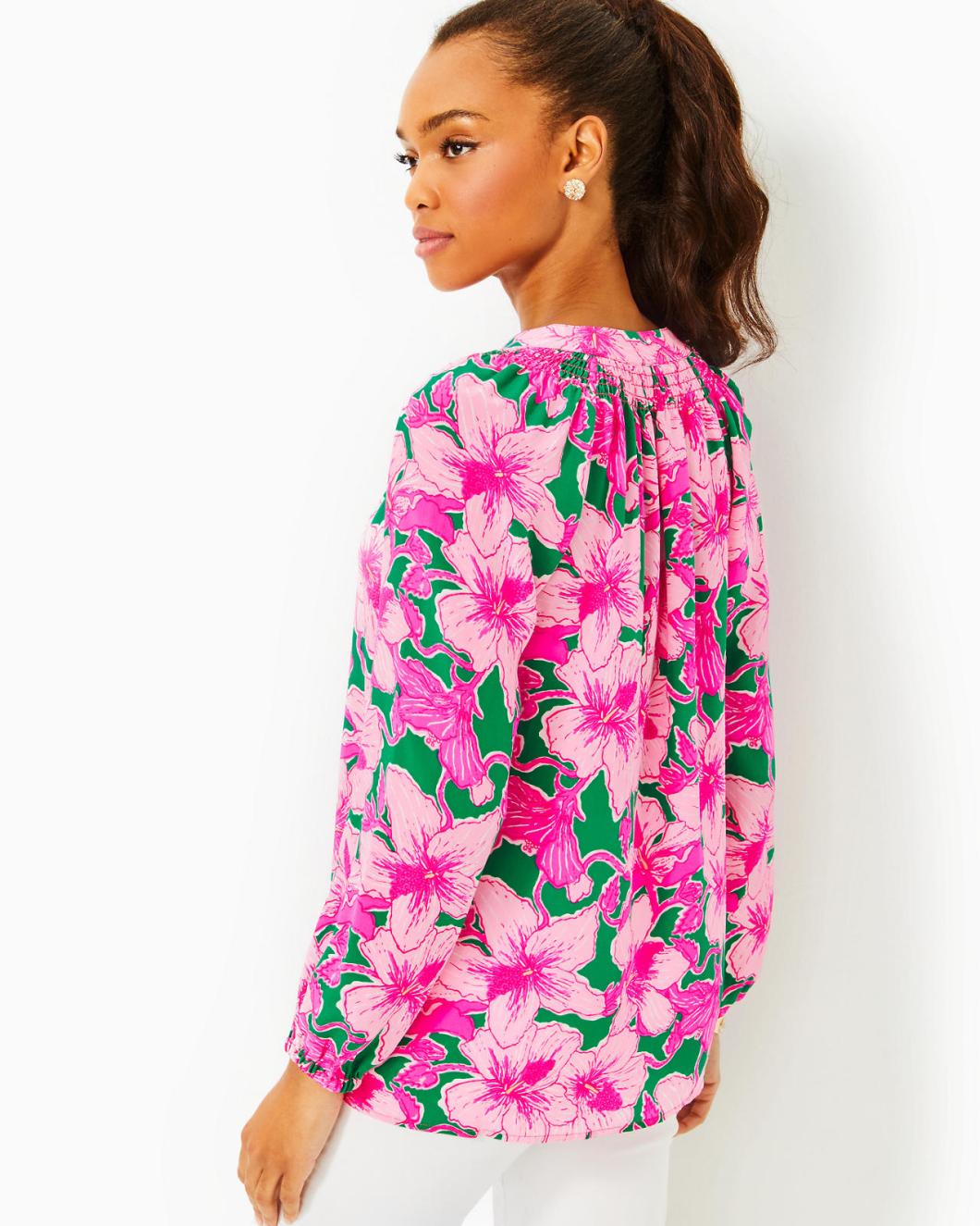 Lilly Pulitzer Elsa Silk Top Kelly Green Hibis Kiss | Women Tops