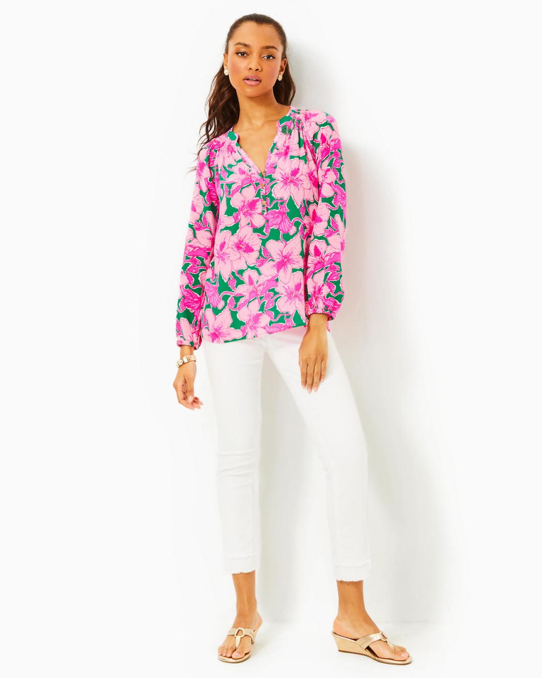 Lilly Pulitzer Elsa Silk Top Kelly Green Hibis Kiss | Women Tops