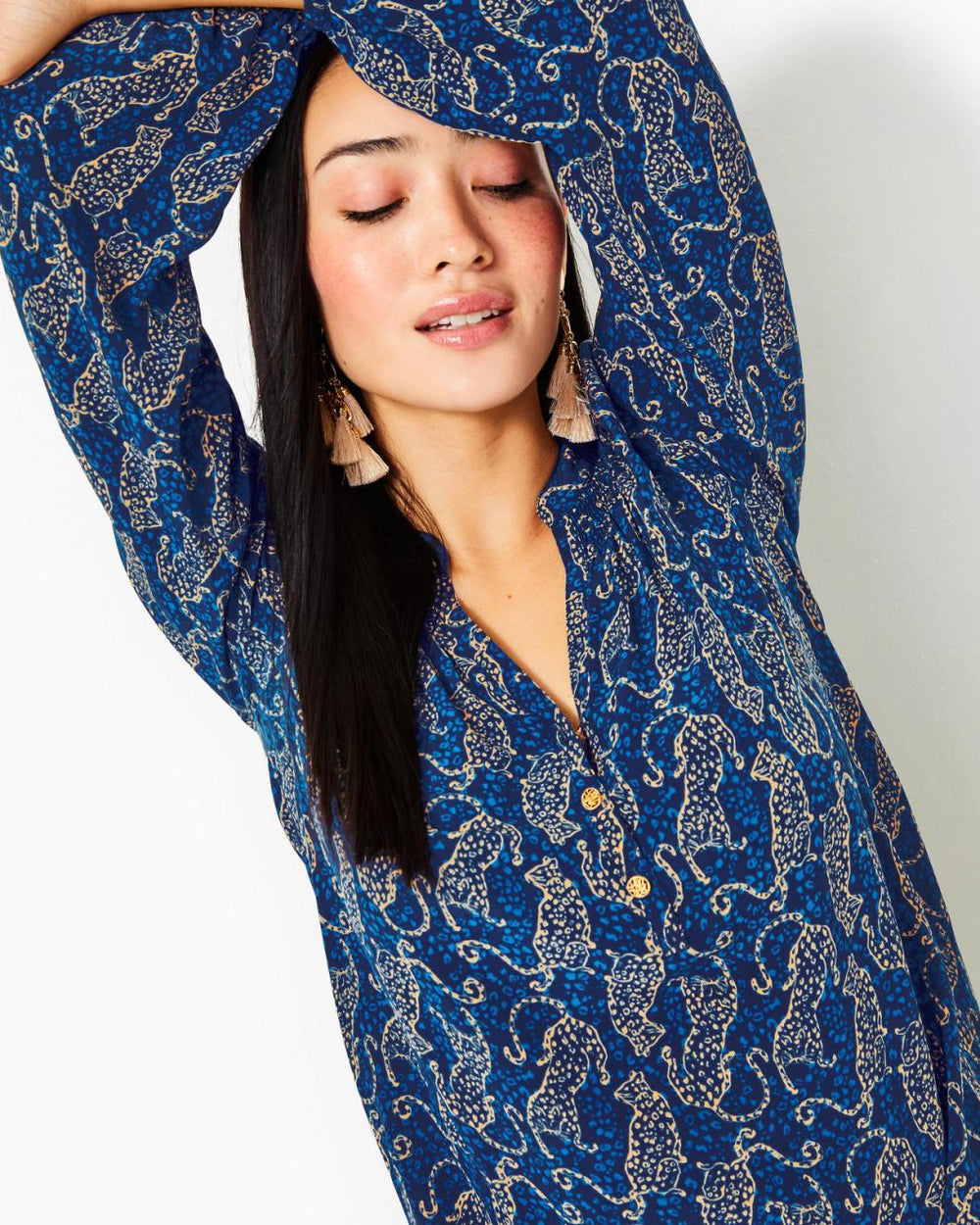 Lilly Pulitzer Elsa Silk Top Low Tide Navy Easy To Spot | Women Tops