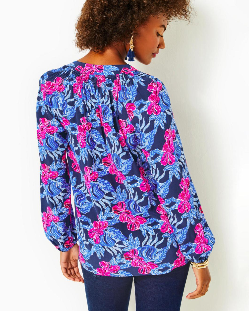 Lilly Pulitzer Elsa Silk Top Low Tide Navy Its Ofishell | Women Tops
