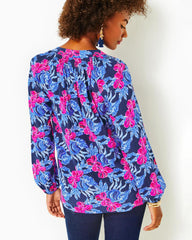 Lilly Pulitzer Elsa Silk Top Low Tide Navy Its Ofishell | Women Tops