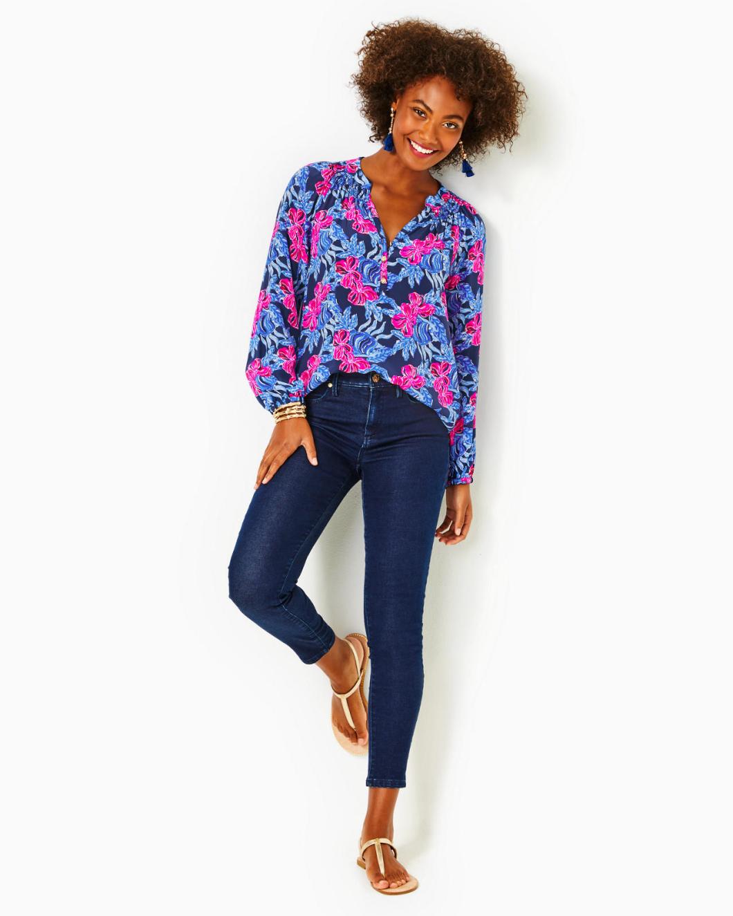 Lilly Pulitzer Elsa Silk Top Low Tide Navy Its Ofishell | Women Tops