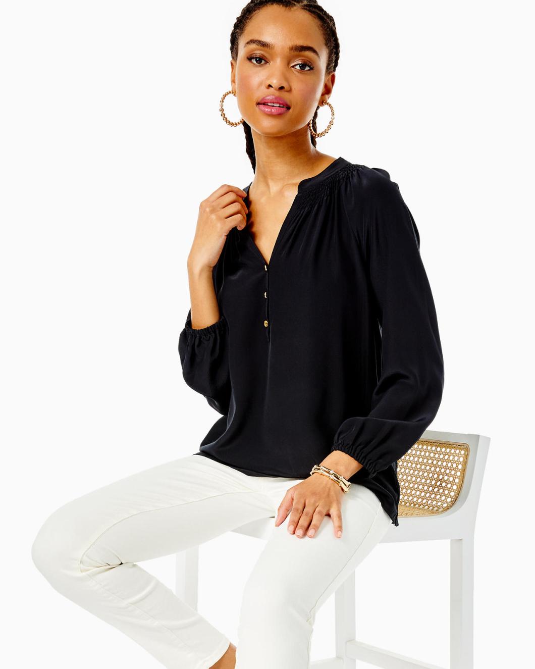 Lilly Pulitzer Elsa Silk Top Onyx | Women Tops