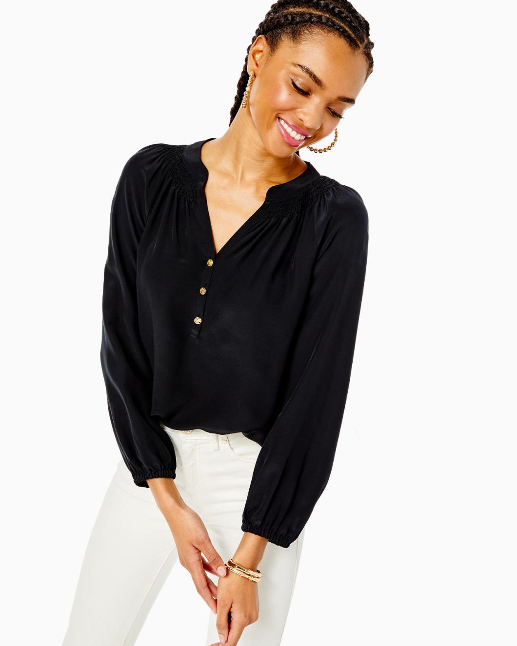 Lilly Pulitzer Elsa Silk Top Onyx | Women Tops
