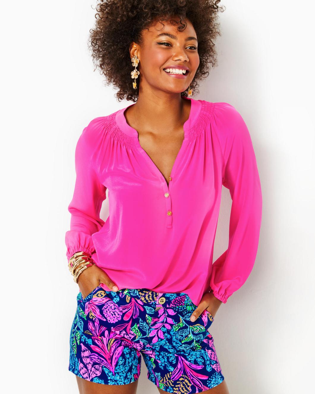 Lilly Pulitzer Elsa Silk Top Pink Palms | Women Tops